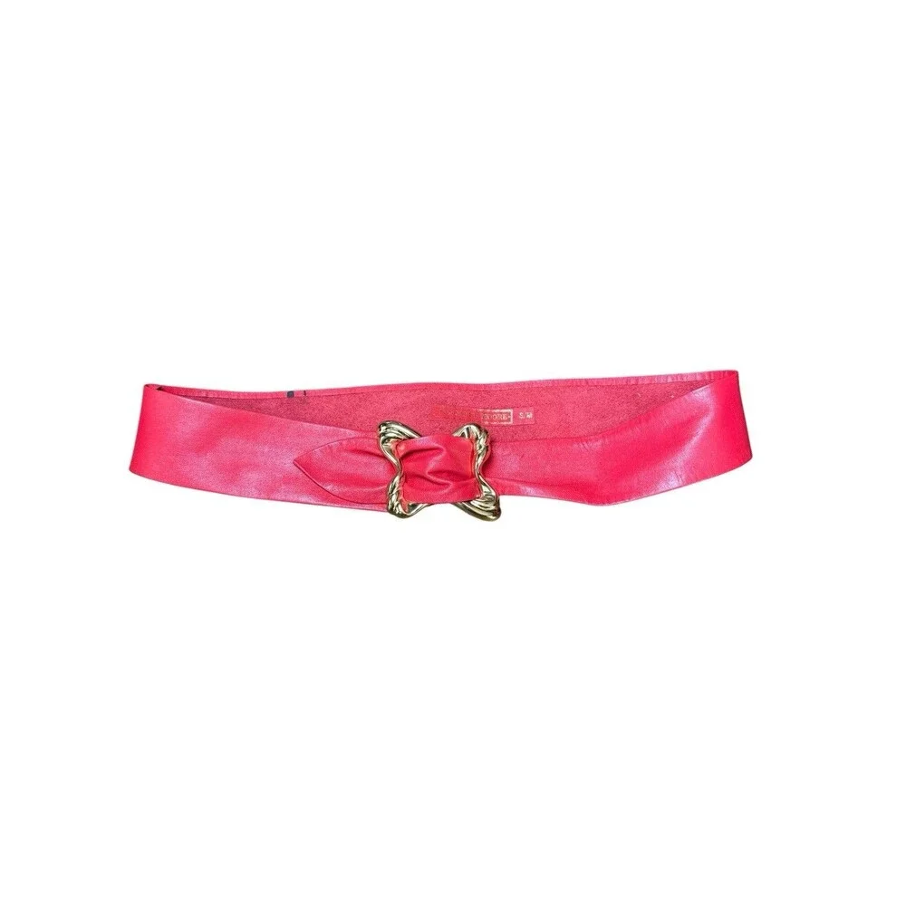 Vintage Jennifer Moore Women's Red Genuine Leather Waist Belt S/M Statement Gold